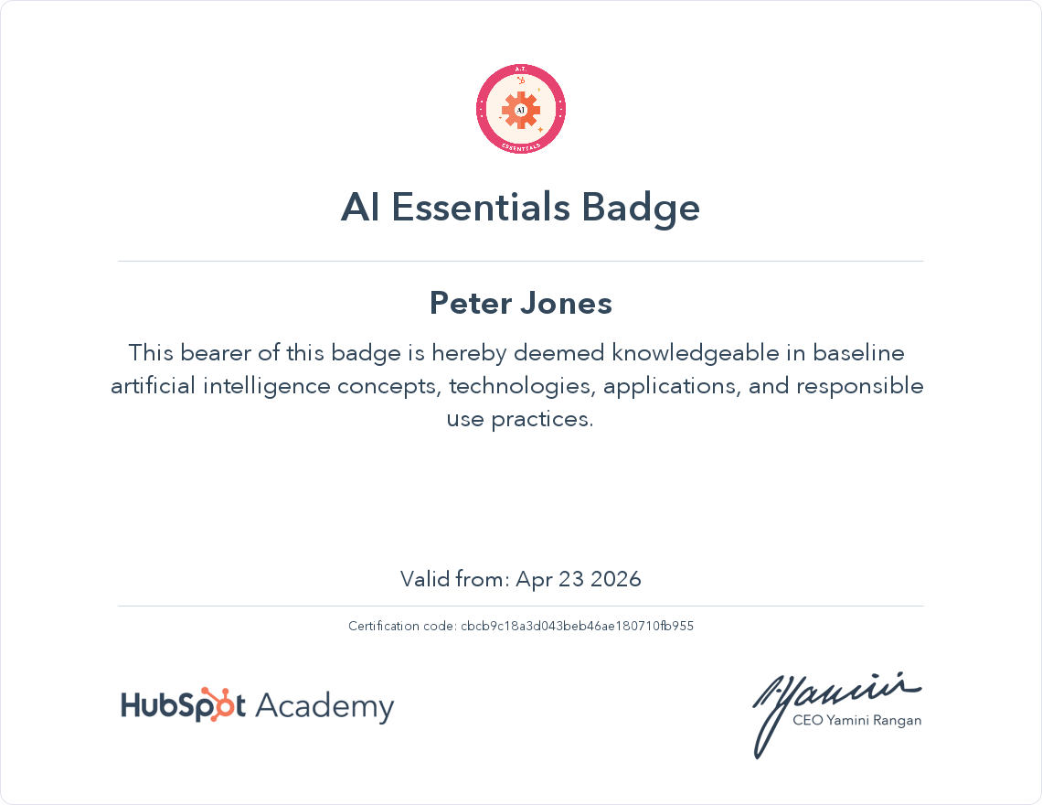 HubSpot AI Essentials Badge